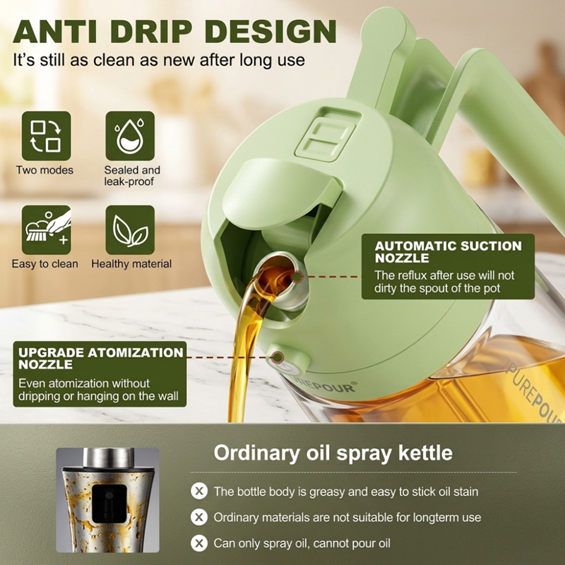 2-in-1 Oil Sprayer and Dispenser Bottle, Glass, 500ml,