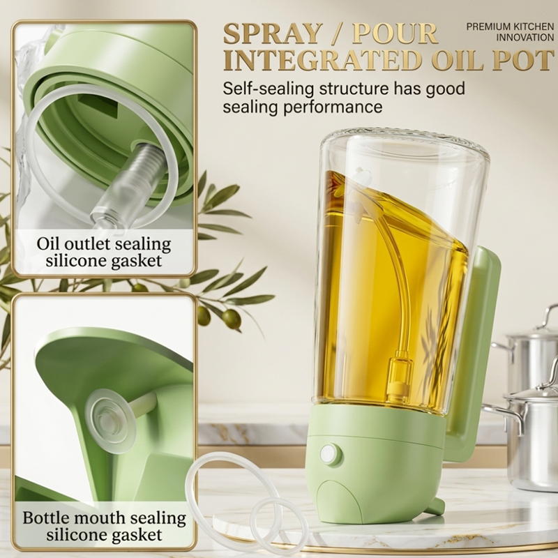 2-in-1 Oil Sprayer and Dispenser Bottle, Glass, 500ml,