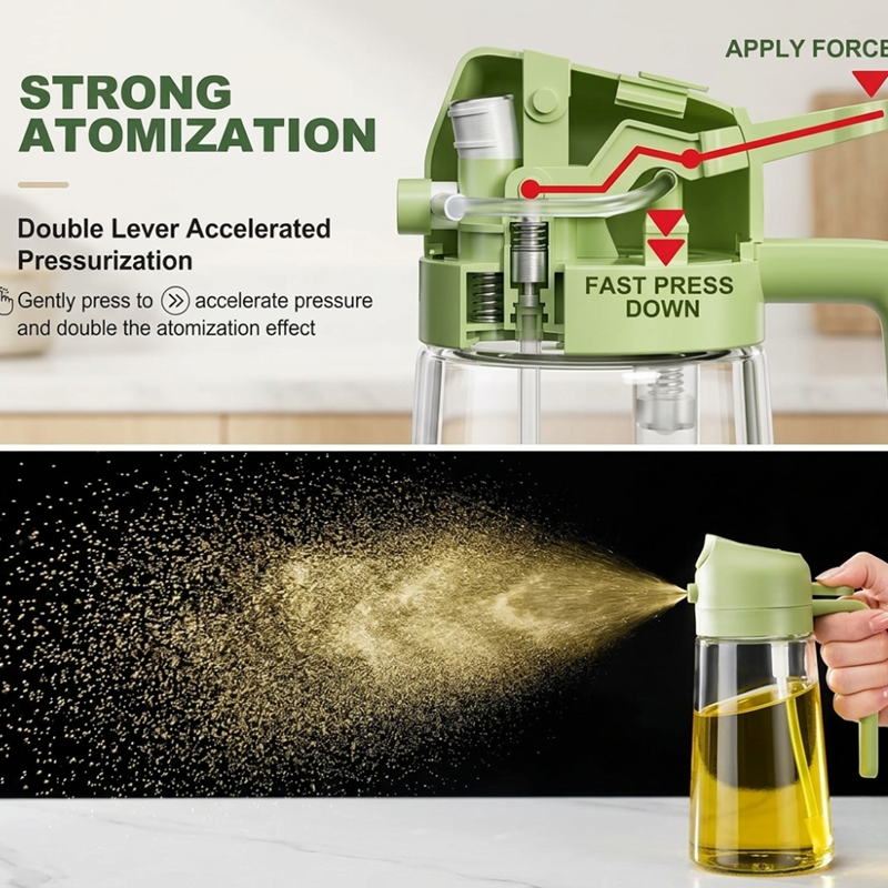 2-in-1 Oil Sprayer and Dispenser Bottle, Glass, 500ml,