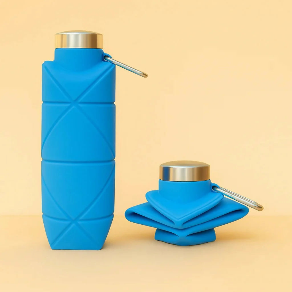 Collapsible Silicone Water Bottle 600ml Leakproof Travel Foldable Bottle