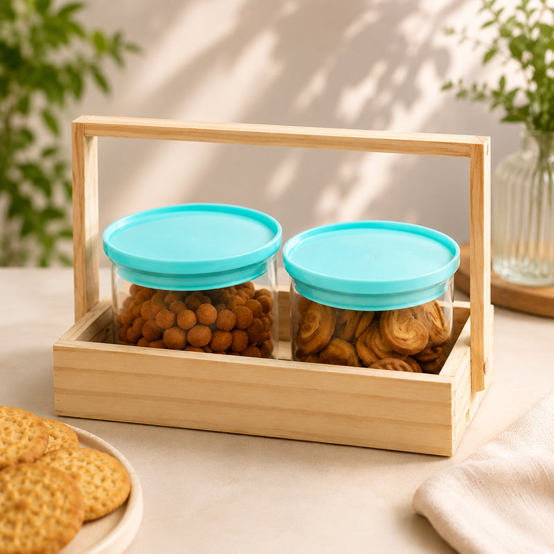 Wooden Dry Fruit Tray with 2 Unbreakable Transparent Containers  | Dry Fruit Gift Set 500ml