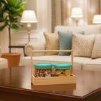Wooden Dry Fruit Tray with 2 Unbreakable Transparent Containers  | Dry Fruit Gift Set 500ml