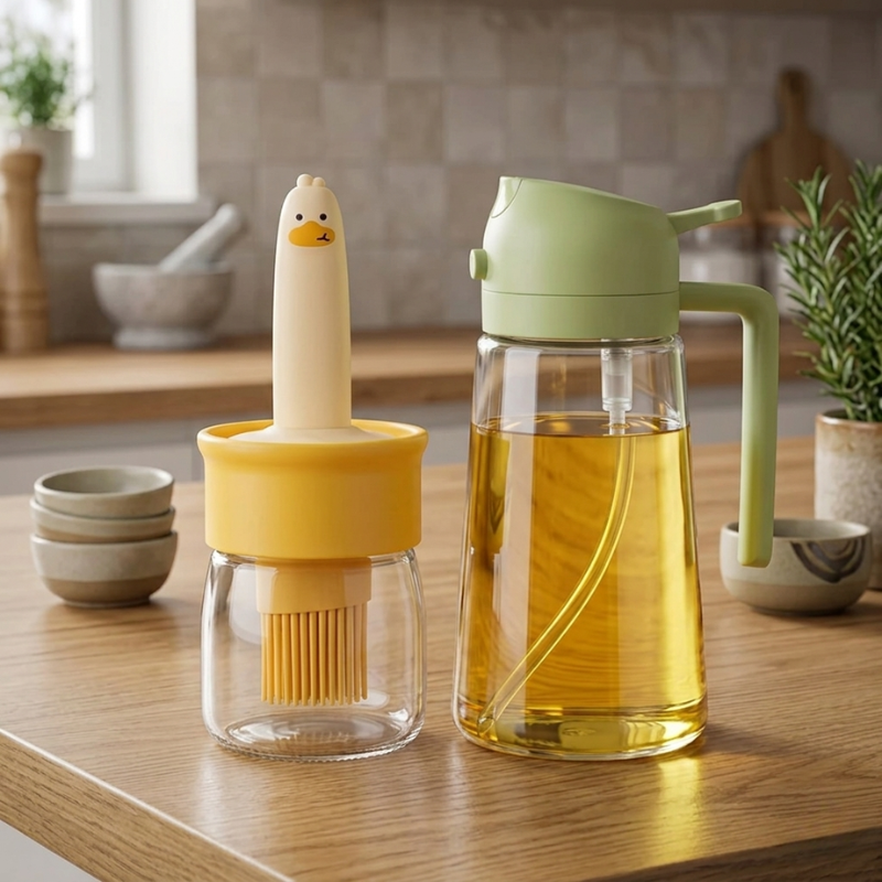 Oil Sprayer Bottle and Silicone Oil Brush Kitchen Combo Set