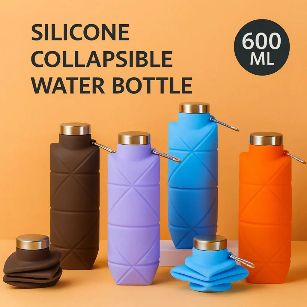 Collapsible Silicone Water Bottle 600ml Leakproof Travel Foldable Bottle